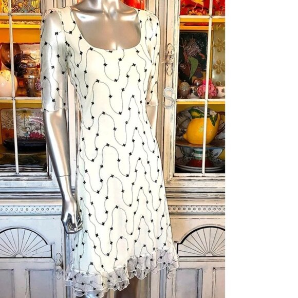 Vintage Betsey Johnson New York 90s Embroidered White Mesh Lace Slip Dress S - Picture 10 of 12